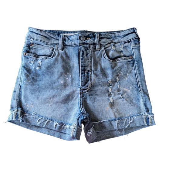 Anthropologie Pilcro Button Fly Faded Blue Denim Shortie Shorts Size 27 - Picture 1 of 11